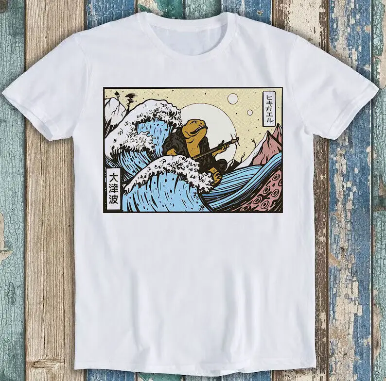 Japanese Toad Frog Playing  Guitar The Great Wave Gift Tee T Shirt   Unisex T-shirts for Men Women Summer  vintage