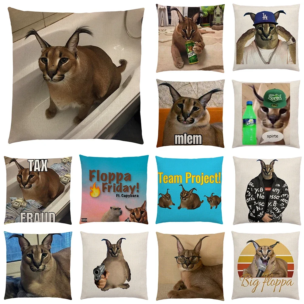 Floppa Cute Meme Cushion Cover 40x40 Home Decor Dakimakura Funny Caracal Cat Linen Throw Pillow Case for Living Room Funda Cojin