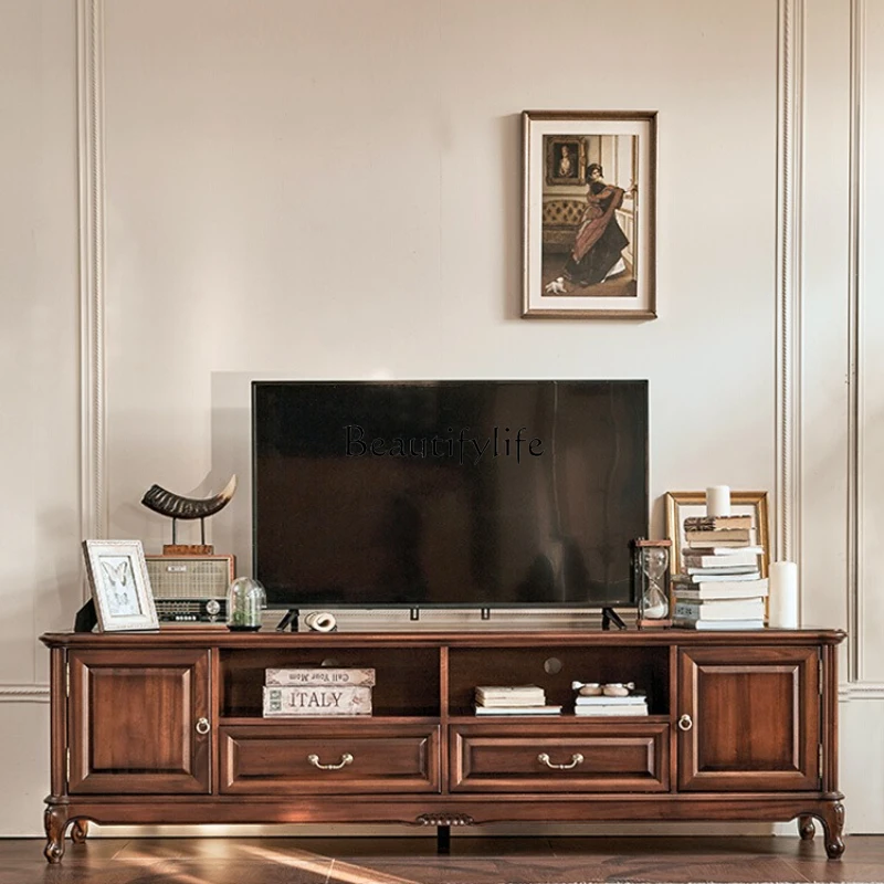 

05-American retro mahogany all-solid wood TV cabinet