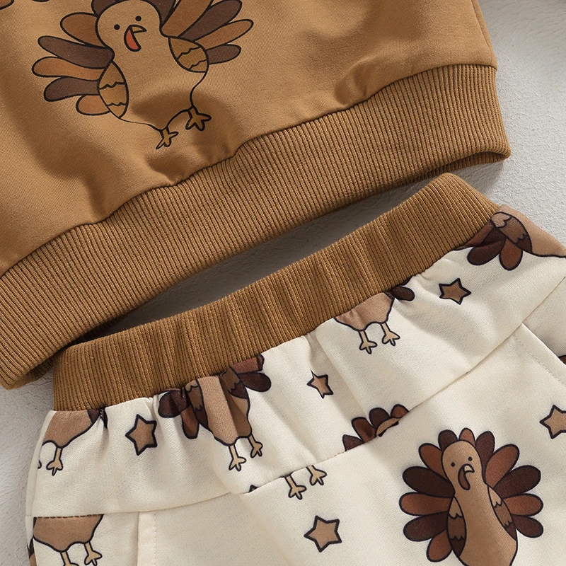 Tenues de Thanksgiving pour bébés garçons, sweat à capuche à manches longues et pantalon College de dinde, ensemble de vêtements d'automne pour tout-petits, enfants, 2 pièces