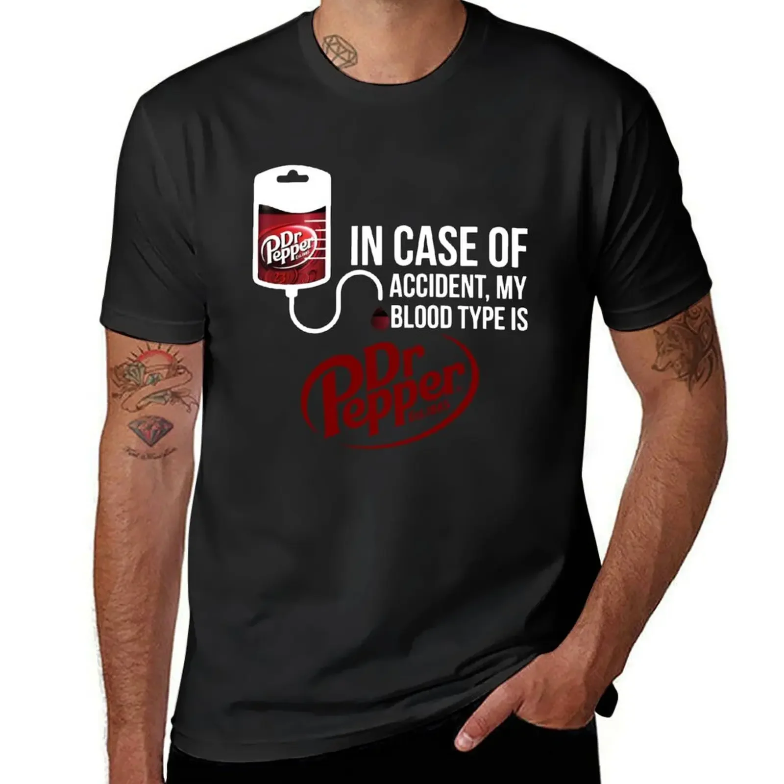 En caso de accidente, mi tipo de sangre es DR.Pepper, camiseta de diseñador, camisas de secado rápido, moda coreana, camisetas grandes y altas para hombre