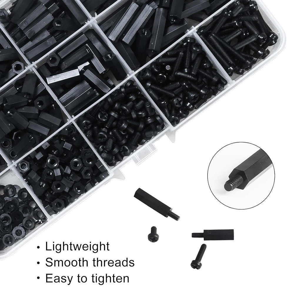 1 Box Kunststoff-Nylon-Sechskant-Abstandshalter-Set mit Schrauben, Muttern und Unterlegscheiben für PCB-Motherboards M2.5 M3 M4 Schwarz Weiß