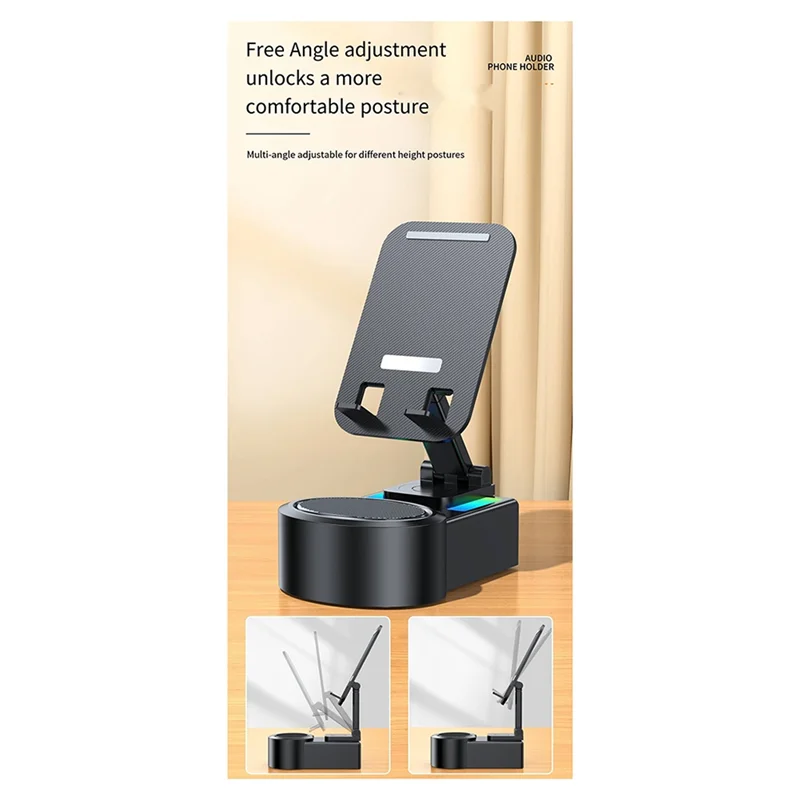 High Quality-Phone Stand Speaker Cradle Adjustable For Office Foldable Cellphone Stand With RGB V5.0 Light Desktop