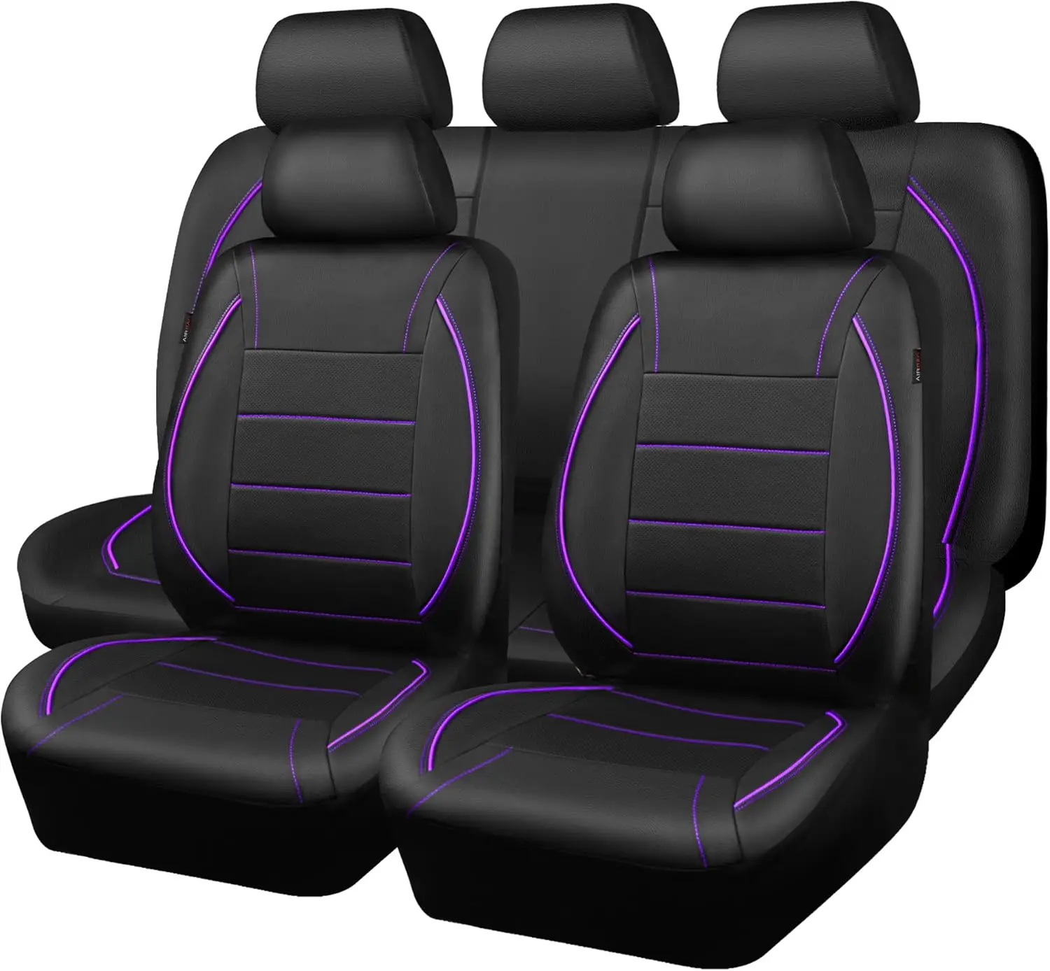

PU Leather Car Seat Cover Full Set, Airbag Compatible, Universal Fit for Cars SUVs Trucks, Black & Purple