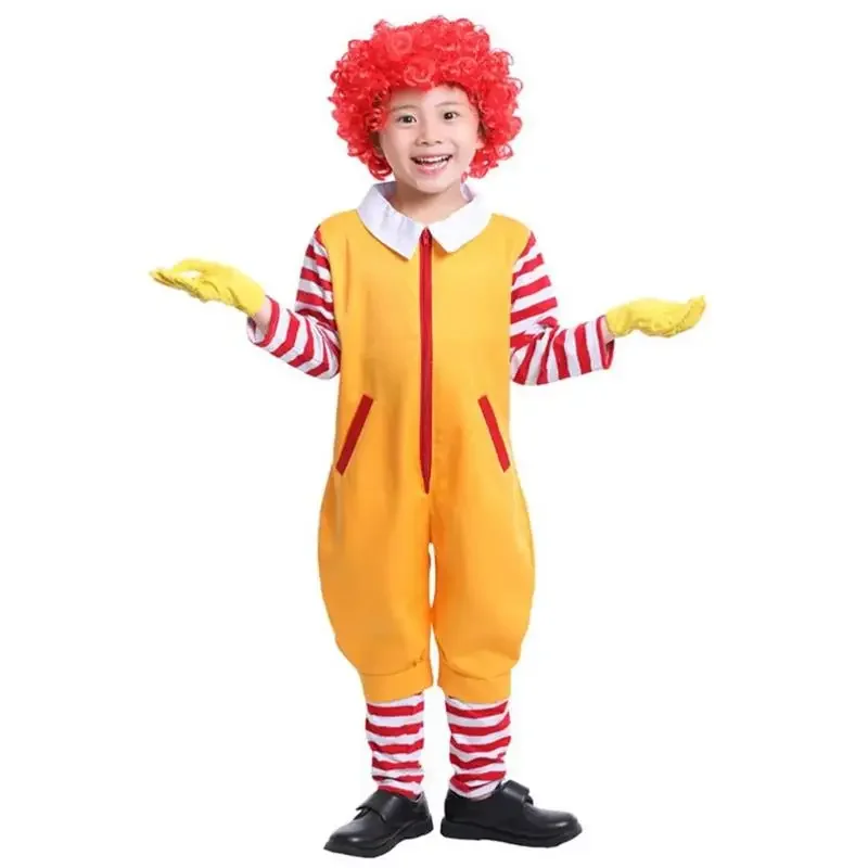 Halloween Christmas Cosplay Parent-Child Clown Costume Props Party Stage Performance Fastfood Yellow Clown Clothing for Kids