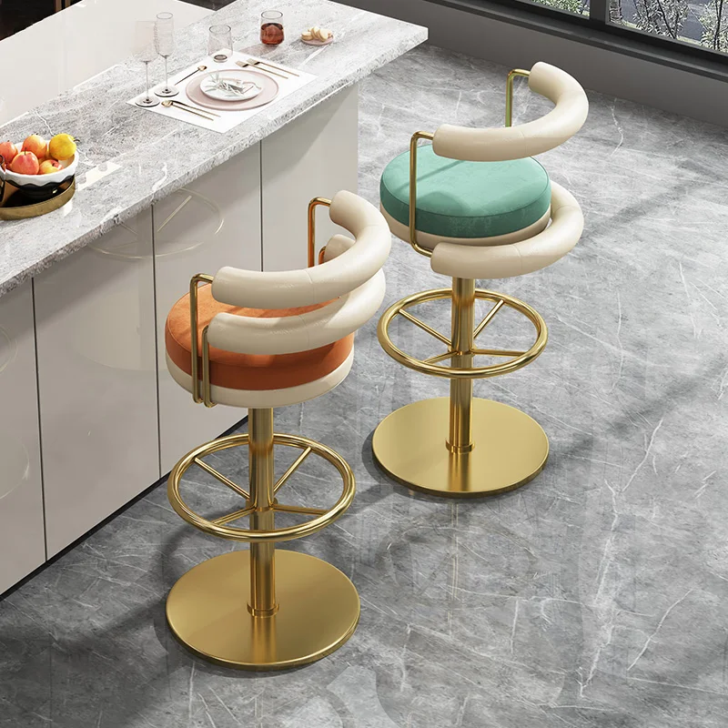 

For Light luxury high-quality sense of stainless steel bar stools Home high stools with backrest swivel chair front desk stools