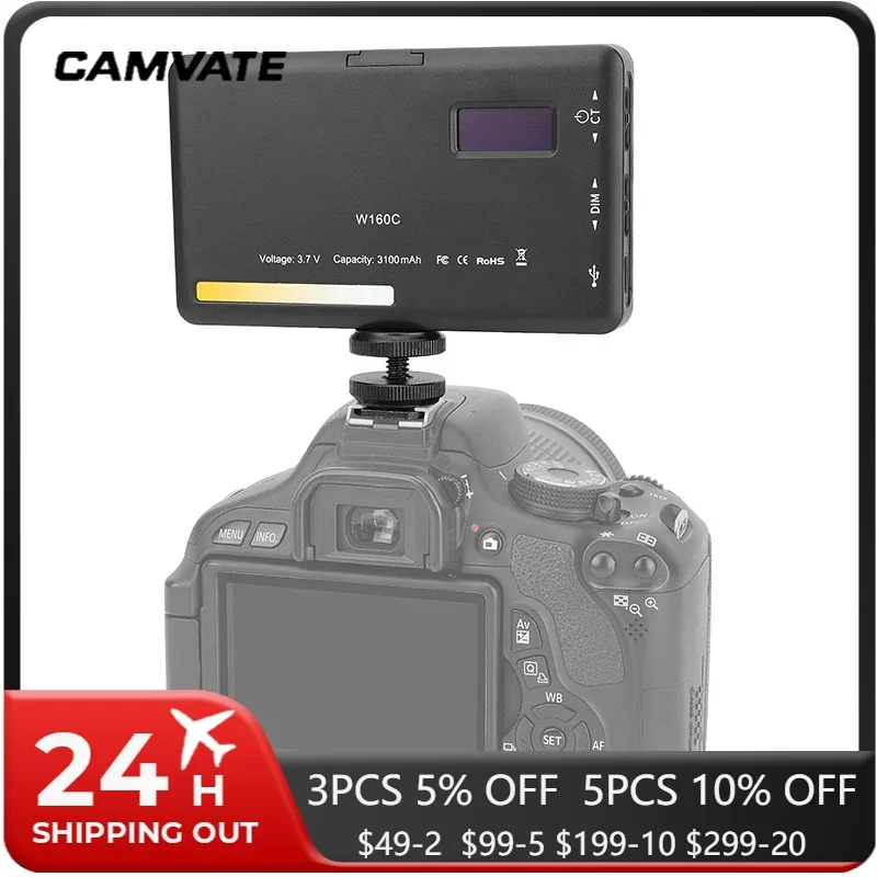 CAMVATE Bi-Color On-camera LED Video Light 2500 to 6500K 3100mAh with Shoe Adapter for DSLR Camera Monopod Tripod Photography