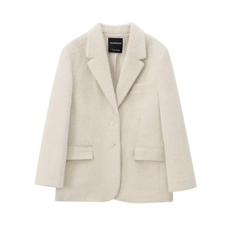 MUJER 2025 Faux FUR Blazers ผู้หญิงแฟชั่น Outerwears ตรงยาว Blazer ผู้หญิงแขนยาวเสื้อโค้ทและแจ็คเก็ตใหม่สําหรับผู้หญิง