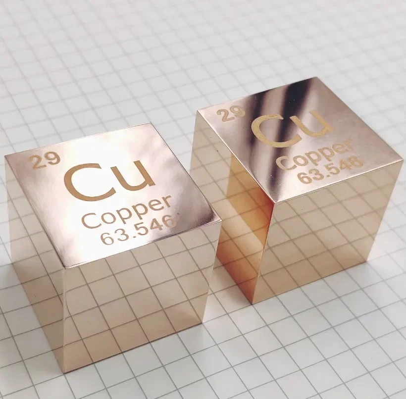 99.95% High Purity Mirror polished Copper Element Cube 25.4mm Metal Density Cubes Carved Element Periodic Table Cube