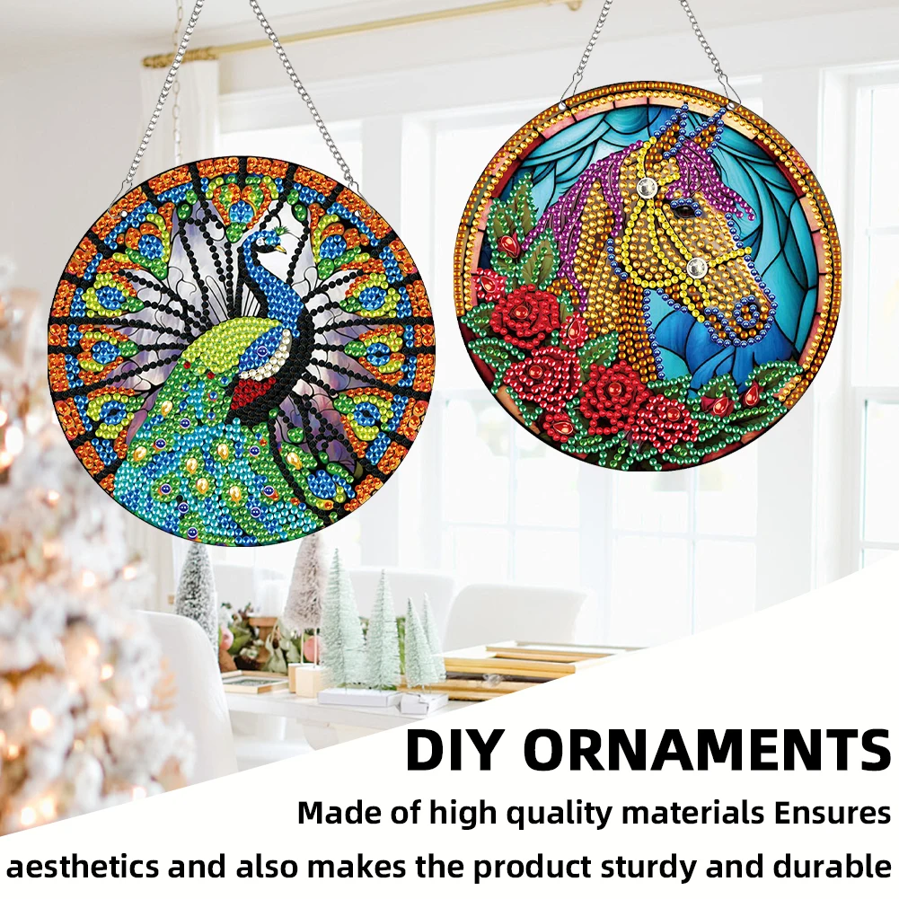 

2pcs Peacock Theme 2D Flat DIY Diamond Art Pendant Wall Decor for Home & Windows