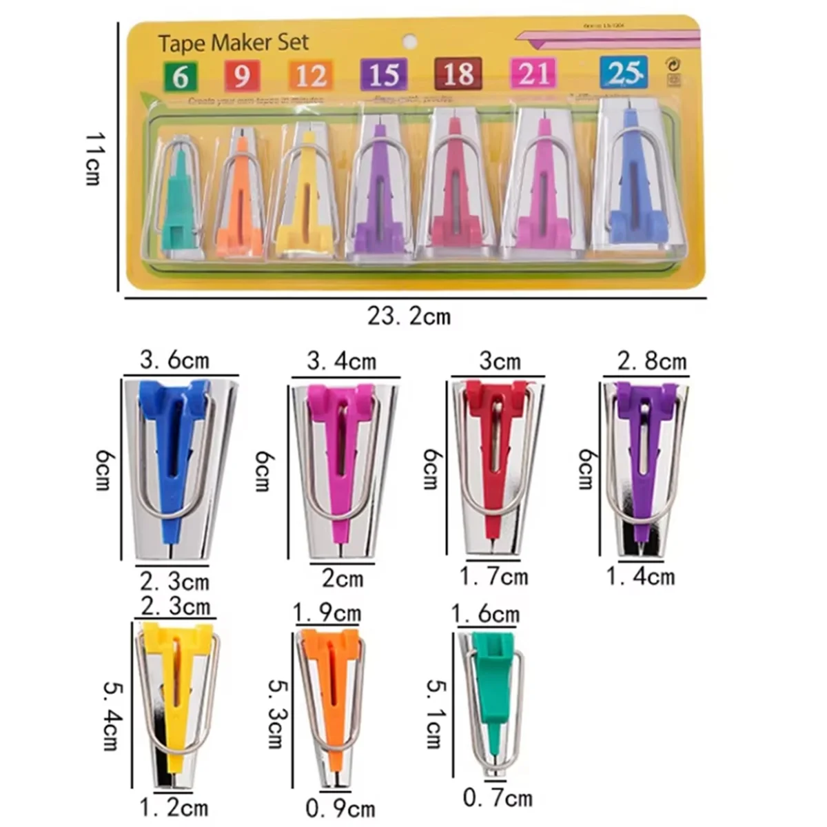 A79G مجموعة من 7 حجم النسيج شريط متحيز صناع مجموعة 6-25 مللي متر أداة تجليد الخياطة اللحف لوازم Crafts بها بنفسك الحرف خليط الشريط صناع