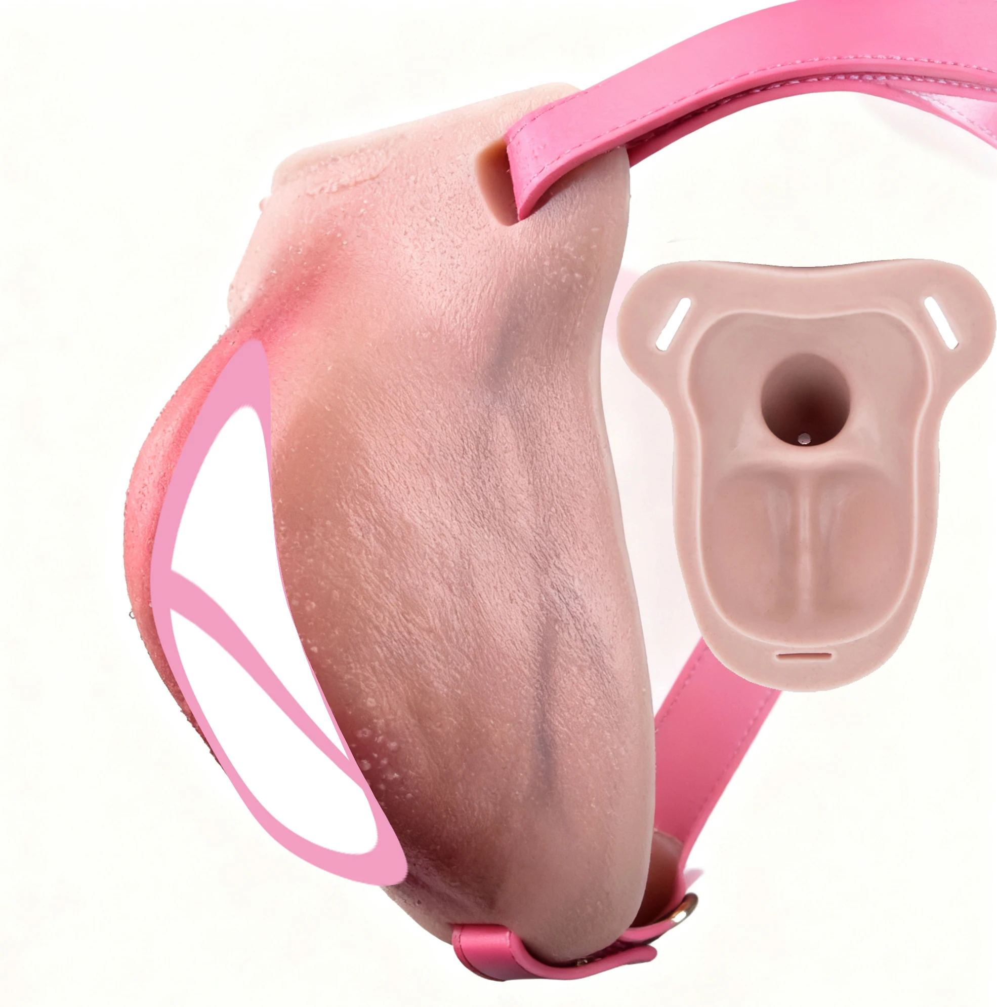 FAAK Strapon Nude Fake Vagina Clitoris Pussy Pads Cock Cage Silicone Thongs Men's Hiding Gaff for Transgender Male To Female