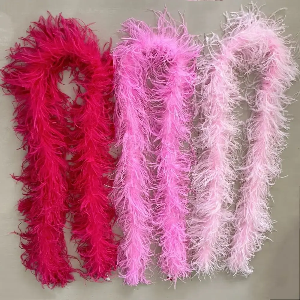 2 Meter Natural Red Ostrich Feather Boa 3Ply Fluffy Plume Shawl for Wedding Dress Party DIY Craft Sewing Decor Accessories