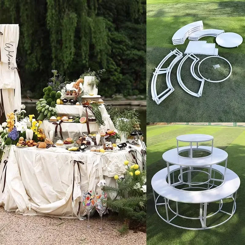 

Свадебный реквизит, сценическая композиция, свадебный зал, трехмерный круглый десертный стол из кованого железа, многослойный десертный стол