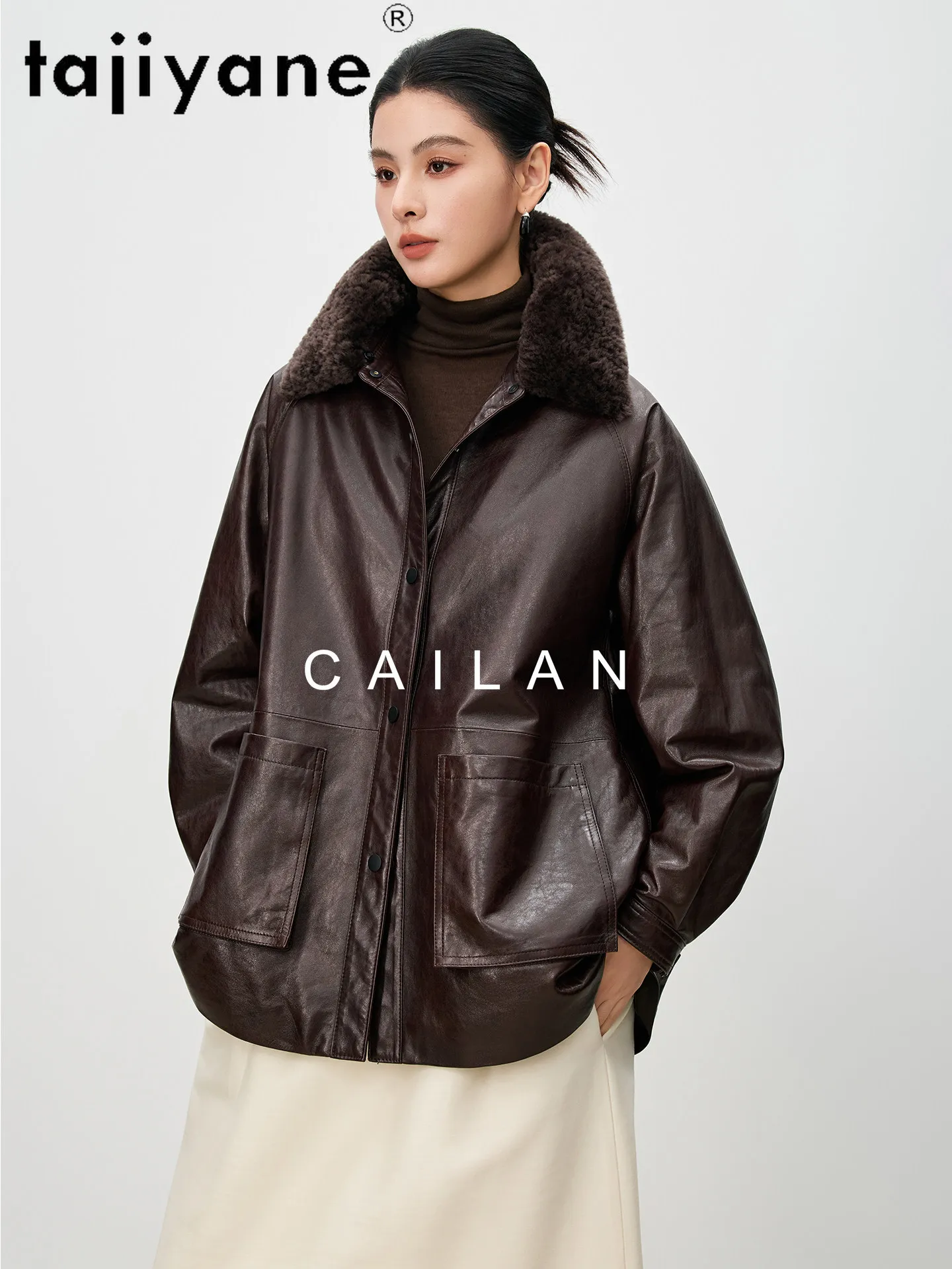 TAJIYANE Sheepskin Goose Down Coats Woman Wool Collar Real Leather Jacket Mid-Length Puffer Jackets 2026 Winter Clothes дубленка