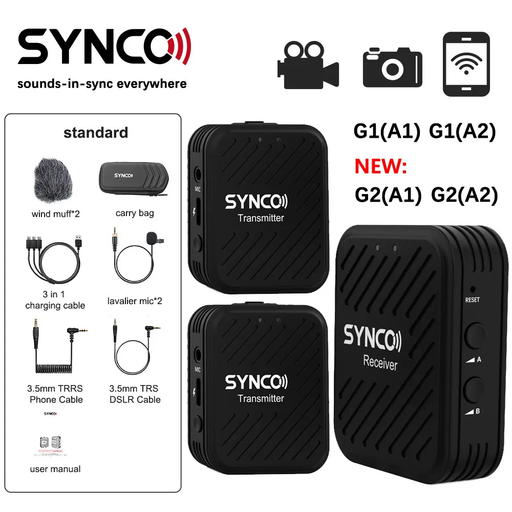 SYNCO G1 G1A1 G1A2 Digital Wireless Lavalier Microphone System Interview Lapel Mic Receiver Kit for Smartphone Laptop DSLR Table