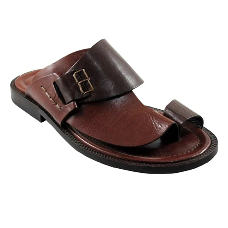 Men Genuine Leather Two ways Wear Sandals Male Beach Solid Sewing Leisure Slippers Summer New Skin Friendly Wear-resistant Shoes