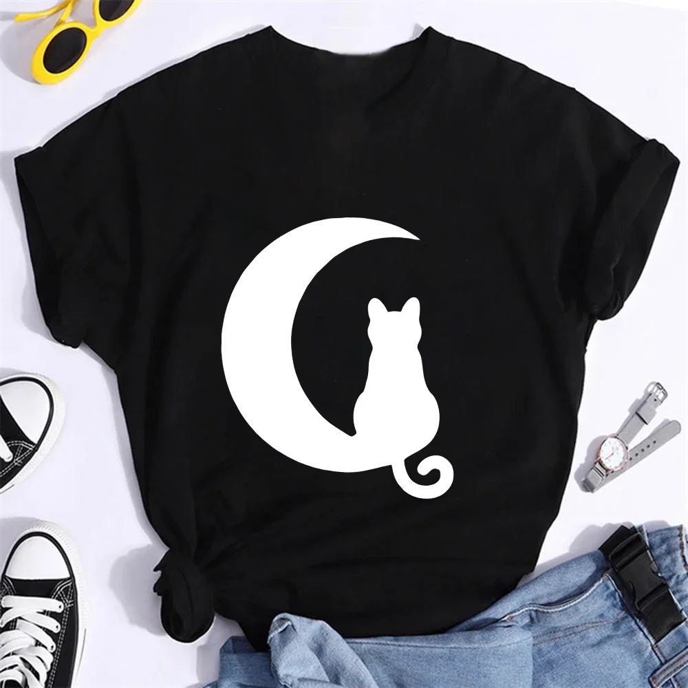 New Women's T-shirt Moon Eclipse Process Plus Size Trend Cute Fashion Tops Harajuku Y2k Simple and Versatile Black Women Tees