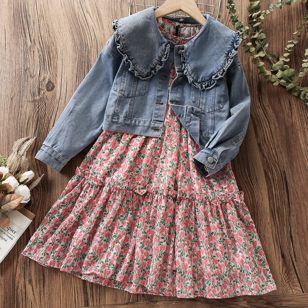 Spring Baby Kids Denim Outfits Suits for Girls Sets Children Clothes Denim Coat & Dress 2pcs Teenagers Costumes 4 5 6 8 10 12 Y