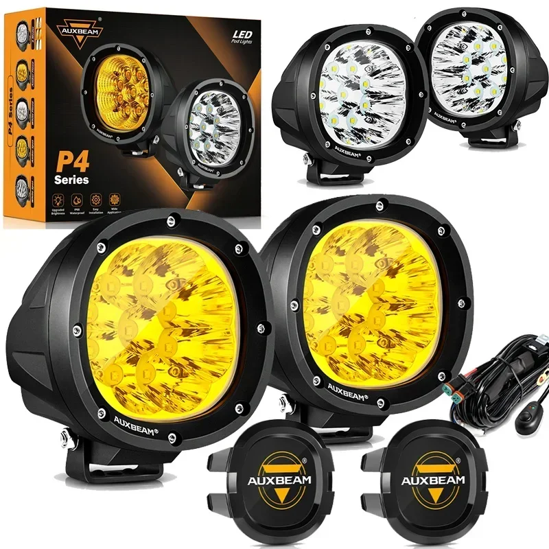 4 Inch 90W Round Work Light 3535 LED Spot Flood Driving Light LED Driving Lamp For Jeep Wrangler Truck Offroad SUV ATV UTV 2Pcs