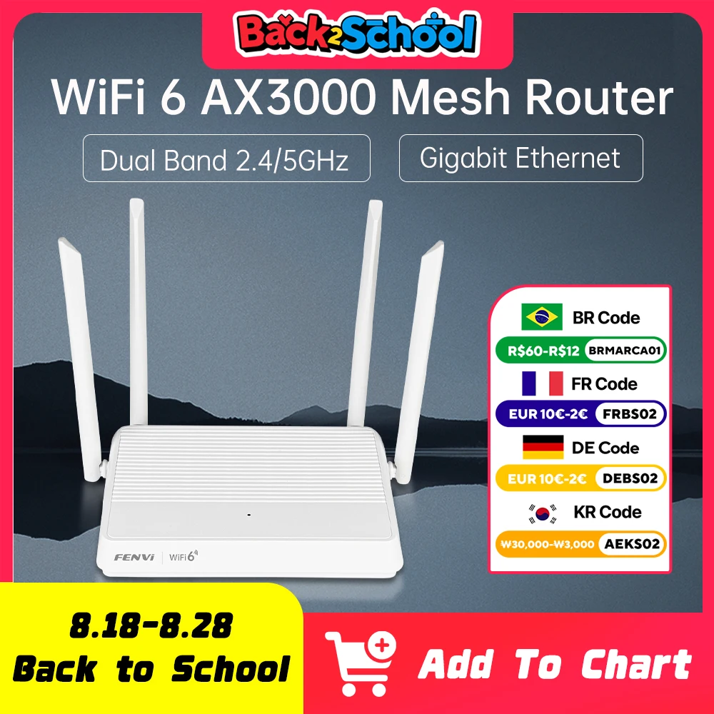 

FENVI AX3000 Wi-Fi 6, беспроводной сетчатый маршрутизатор, расширитель диапазона Wi-Fi 2,4G/5 ГГц, гигабитный усилитель сигнала для дома
