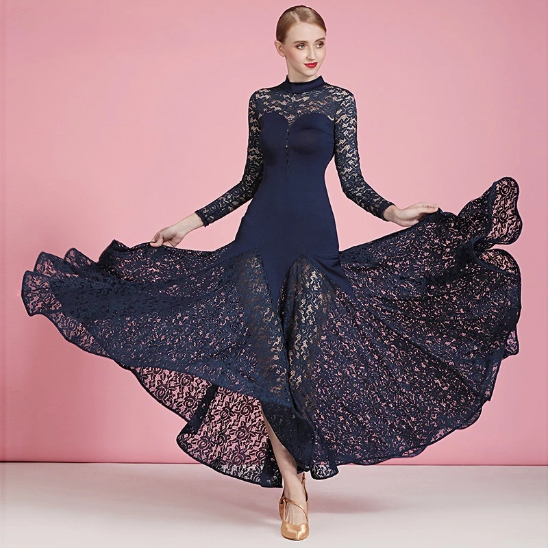 

Customized Adult Modern Dance Dress MY824 Lace Long Sleeve Ballroom National Standard Dance Dress Waltz Social Dance Costumes