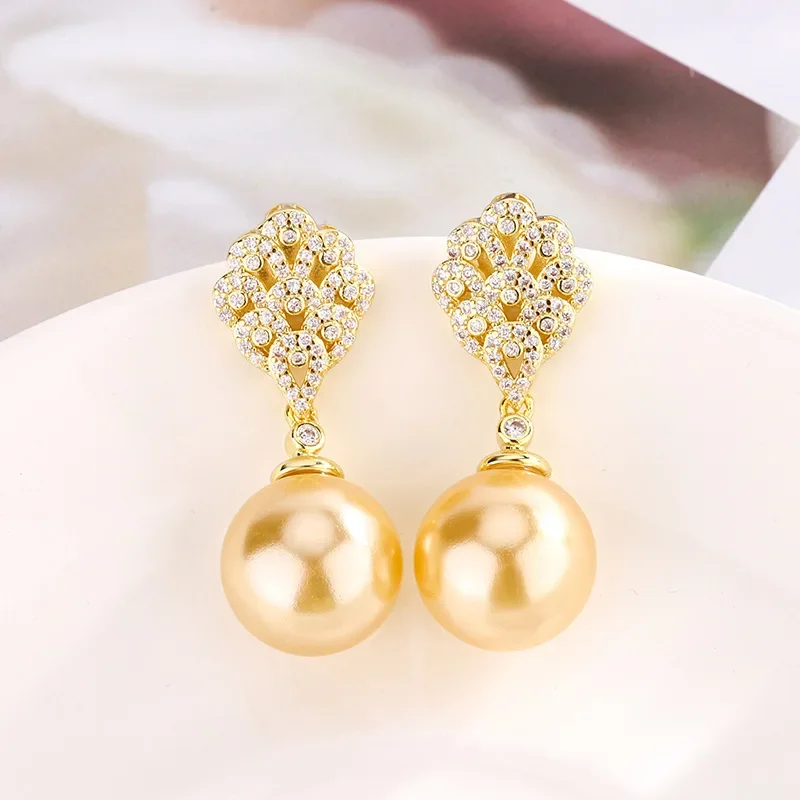 S925 Silver Plated 18K Gold Plated PT950 Platinum Gold Pearl Fashion Temperament Suit Women 14mm