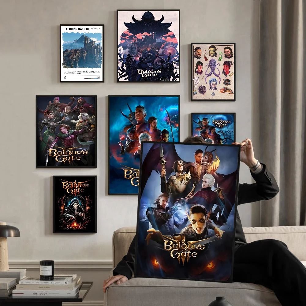 

B-Baldur S Gate 3 Game Self-adhesive Art Poster Retro Kraft Paper Sticker DIY Room Bar Cafe Stickers Wall Painting