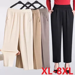 5xl 6xl 7xl 8xl Frauen Sommer hosen 2022 neue elastische hohe Taille lässige neunte Hosen mittleren Alters ältere weibliche gerade Mama Hosen