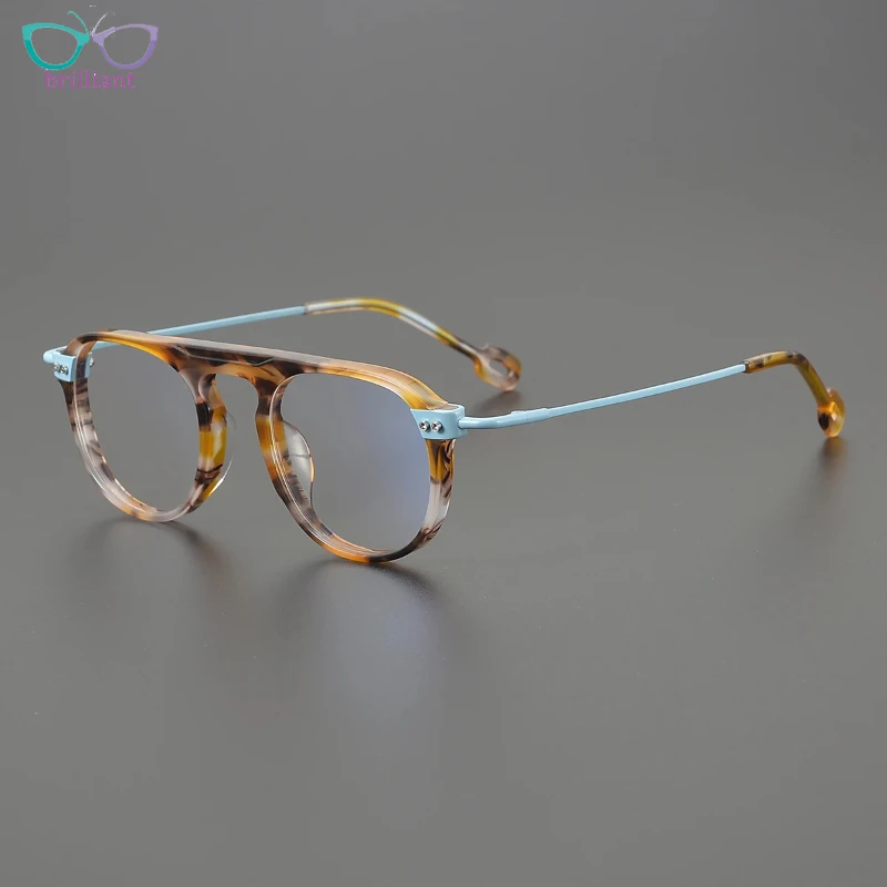 High Quality Titanium Alloy Men Women Eyeglass Frames Retro Round Acetate Fashion Optical Myopia Presbyopia Prescription Glasses