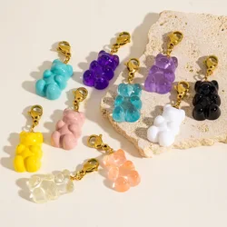 Colorful Gold Plated Manna Macaron Color Stainless Steel Cute Teddy Bear Resin Acrylic Charms For Jewelry Keychain Making