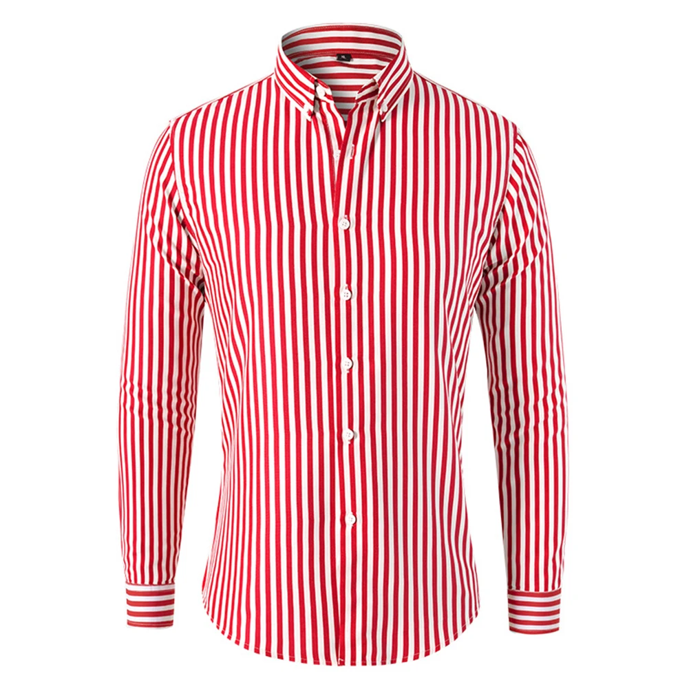 Fashion Men\'s Shirts And Blouses Striped Long Sleeve Single Breasted Slim Tops Lapel Party Social Shirt Clothing For Men