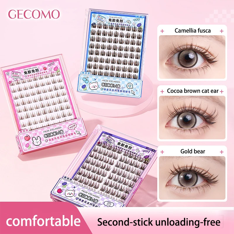 GECOMO cílios postiços sem cola de grande capacidade, micro onda natural, maquiagem natural, desgaste natural, uso novato
