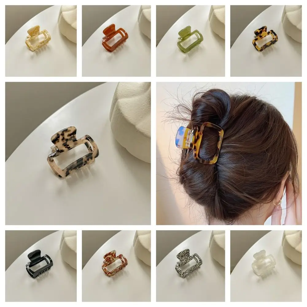 Acetic Acid Mini Hair Claw Retro Hollow Out Hair Grab Clip Acetate Hair Clips Y2K Leopard Pattern Square Barrettes Daily