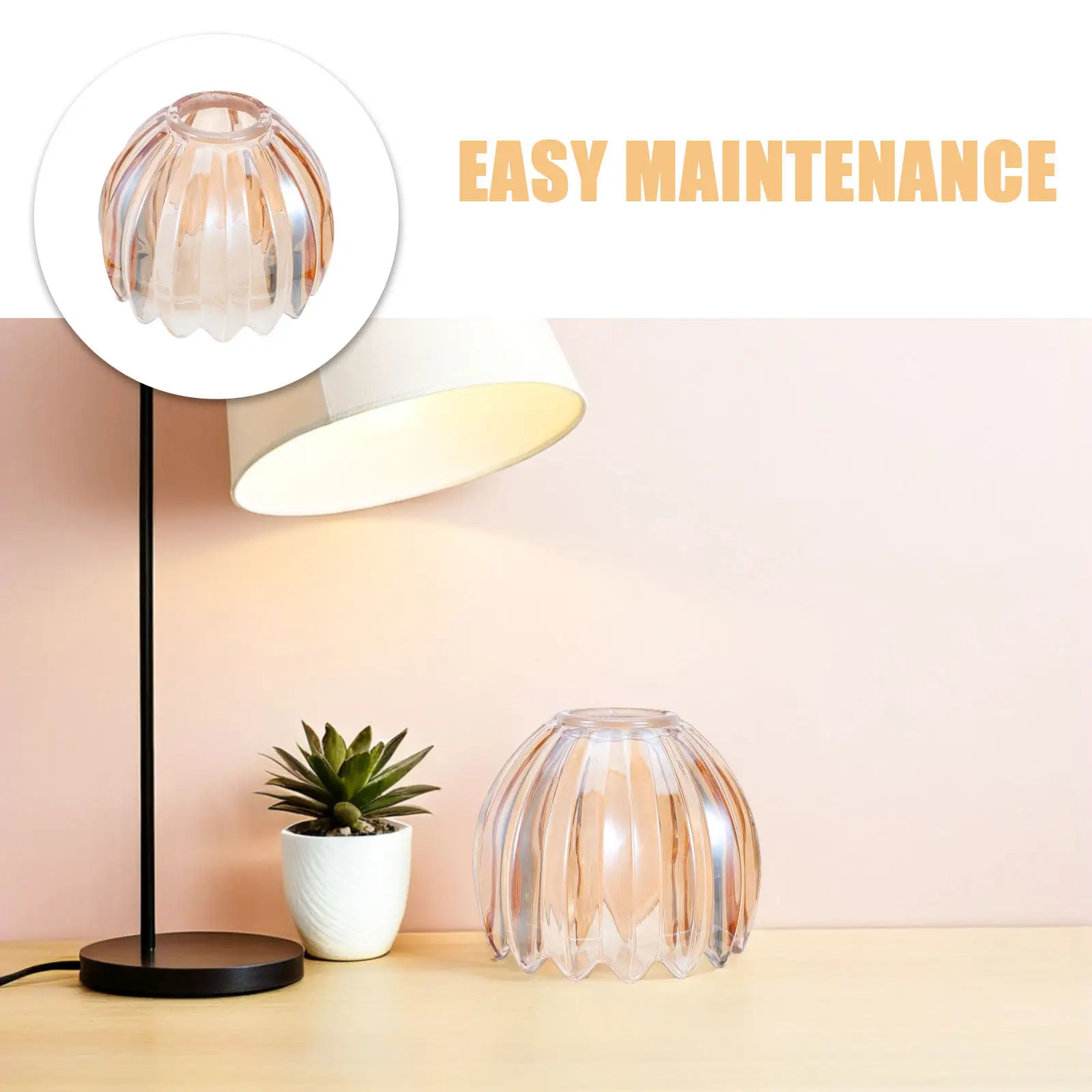2Pcs Glass Lamp Shades Small Ribbed Amber Tulip Replacement for Pendant Wall Sconce Floor Ceiling Light Soft Diffuser