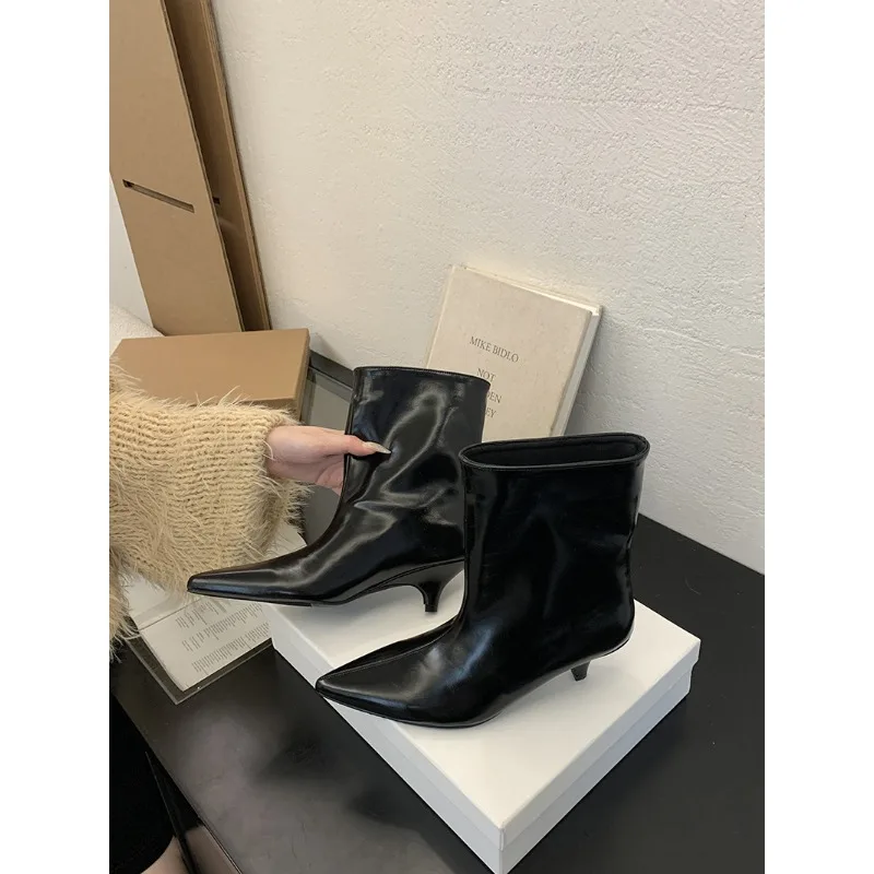 

New Fashion Ankle Boots Women Pointed Toe Slim Short Ladies Booties Wedding Dress Shoes Autumn Winter Zapatos Mujer