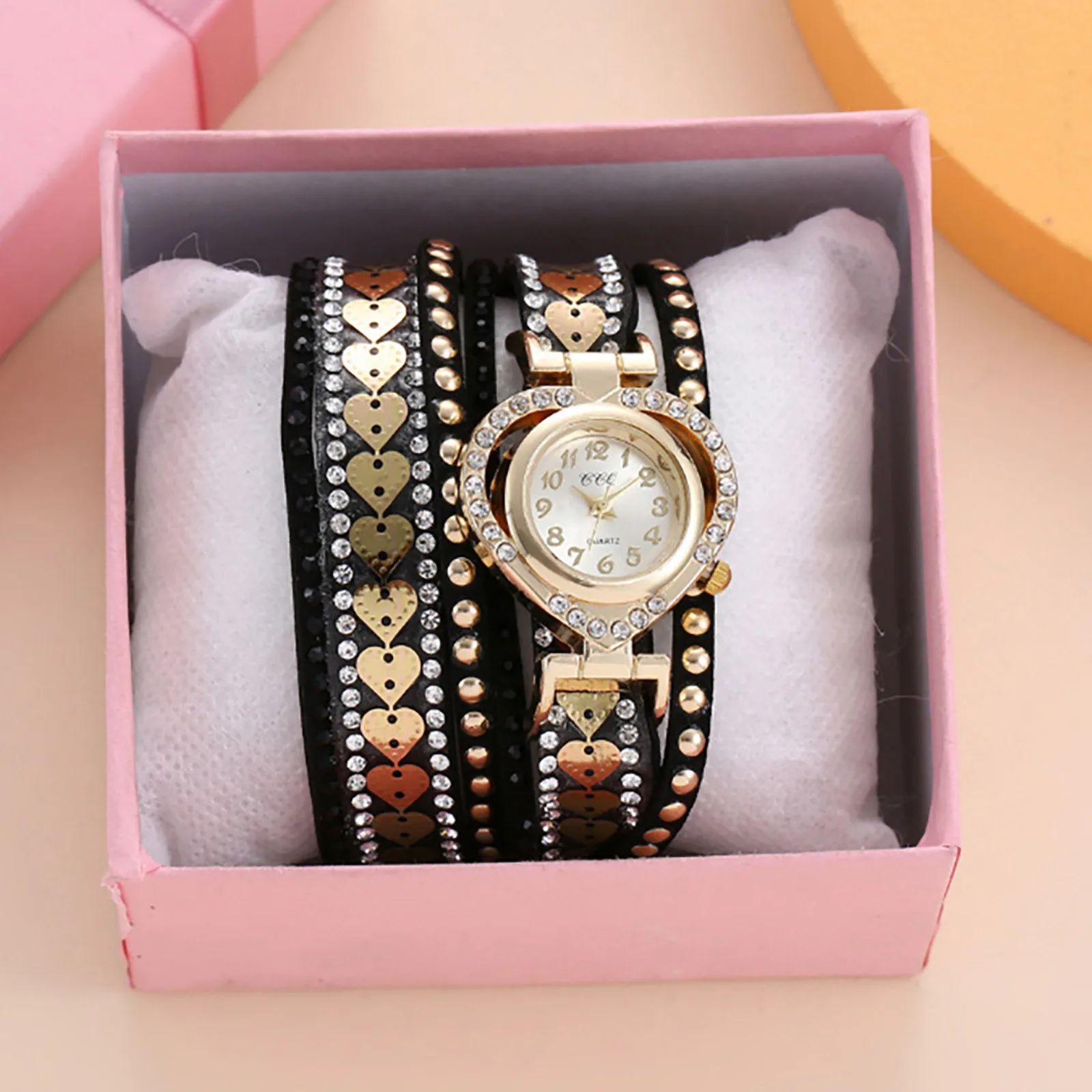 

2024 New Alloy Diamond Ring Bracelet Watch Korean Ladies Watch Quartz Watch Women Watch Circle Chain Bracelet Girlfriend Gift