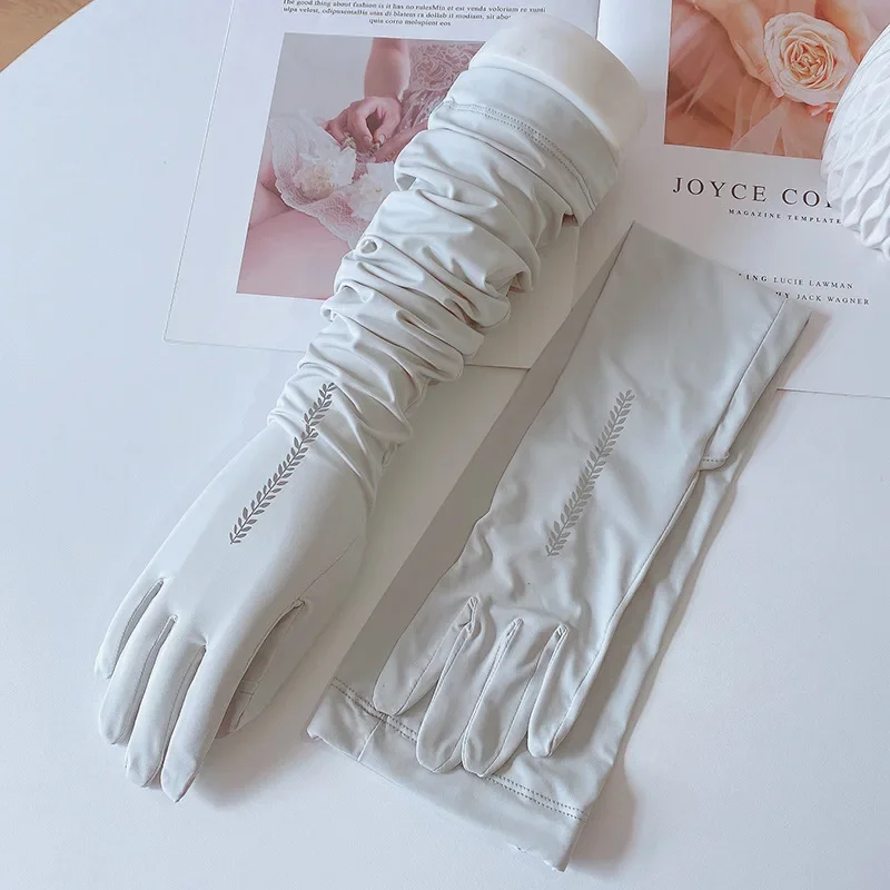 الصيف سوبر لينة تنفس فضفاضة واقية من الشمس القيادة الحرير الجليد الأكمام الإناث طويلة طول الأشعة فوق البنفسجية حماية الذراع قفاز الأكمام