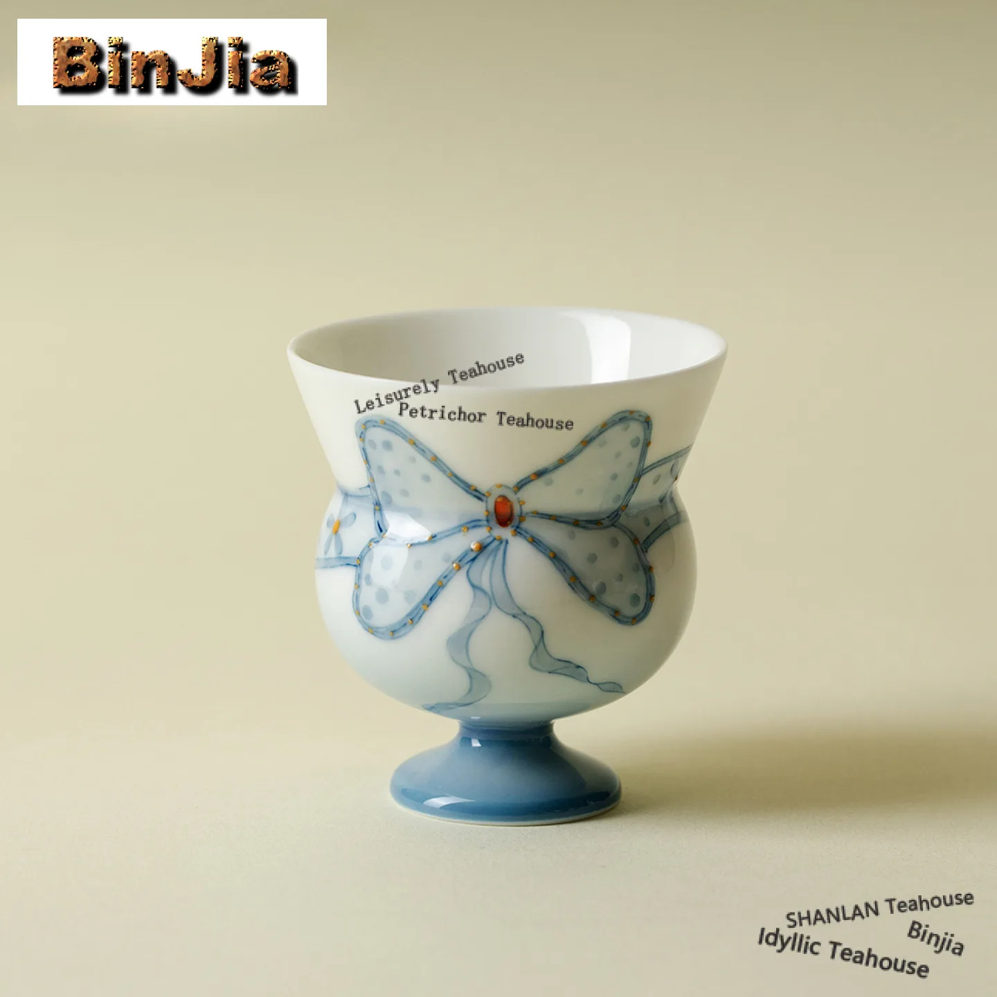 

50ml Hand-painted Bowknot Gourd High Foot Teacup Vintage Tea Bowl Beautiful Tea Cup Tea-tasting Smelling Cup Jianzhan Master Cup