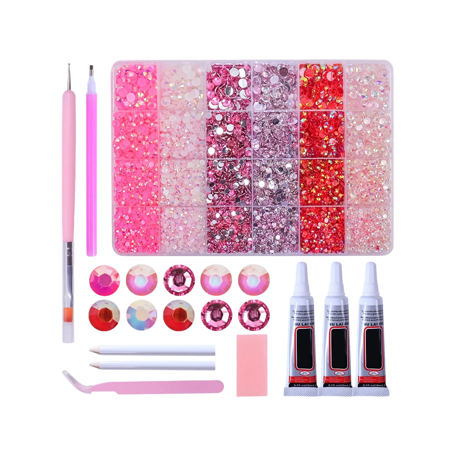 24 Grid Mixed Nail Art Kit Sparkle Resin Imitation Pearls Rhinestones for DIY Nail Decorations Accessories Set