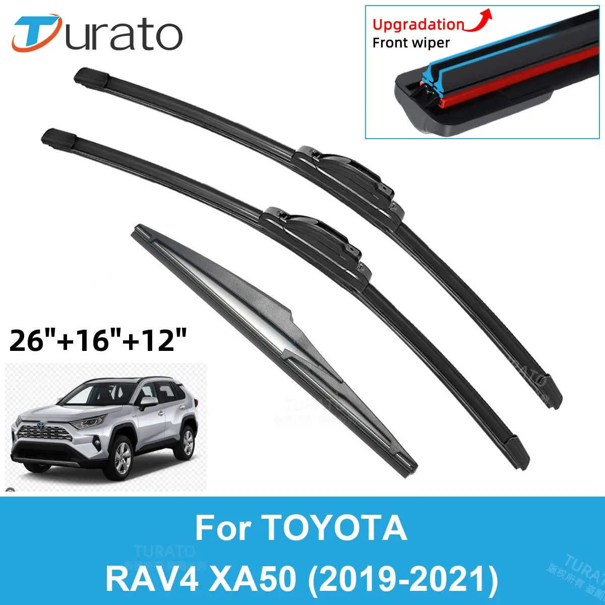 

3PCS Car Wiper Blades for 2019-2021 TOYOTA RAV4 XA50 Front Rear Windshield Wipers Double Rubber Car Accessories