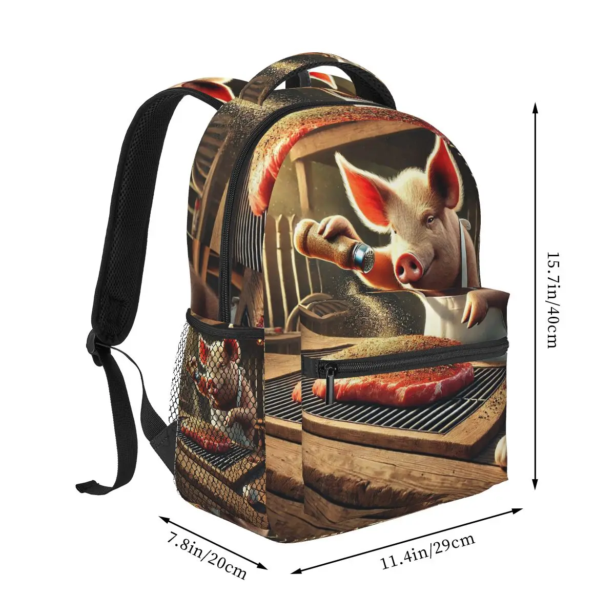 Cooking Pig Cartoon BBQ Scene Backpacks Boys Girls Bookbag Students School Bags Cartoon Rucksack Shoulder Bag Large Capacity