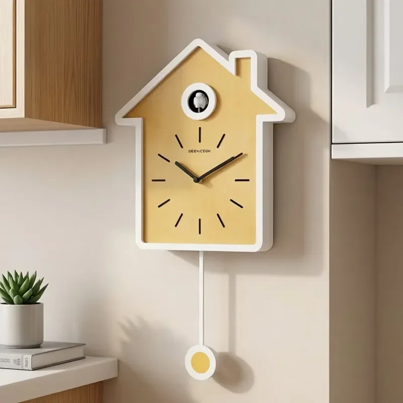Nordic Wooden Cuckoo Wall Clock Creative Cottage Style Silent Home Decor for Living Room Bedroom Simple Design Modern Art
