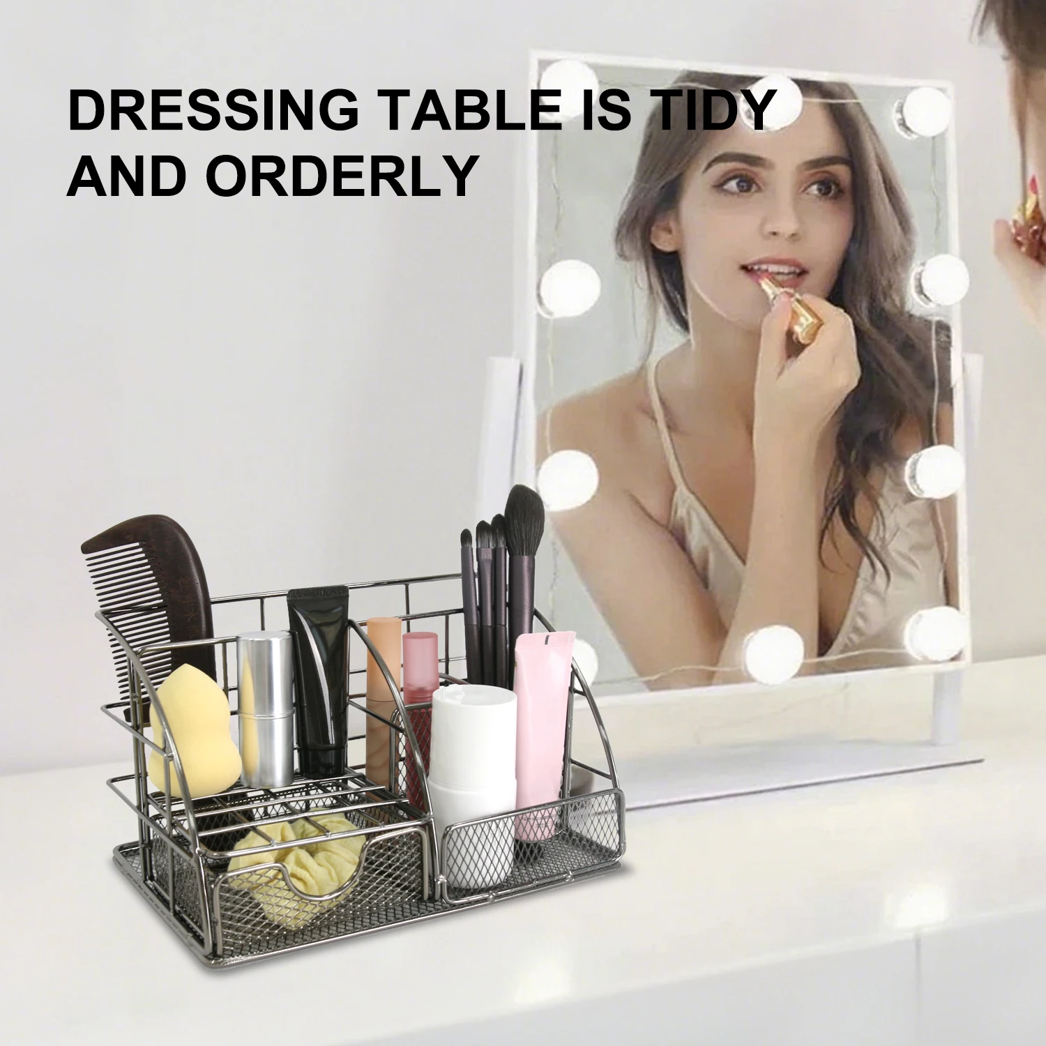 منظم سطح المكتب المعدني باللون الرمادي الشمالي، شريط ملفات متعدد الوظائف، رف تخزين اللوازم المكتبية، حامل القرطاسية ومستحضرات التجميل، Co