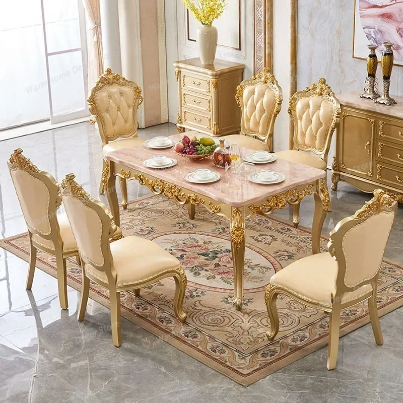 

Design Wooden Luxury Table Gold Vintage European Space Saving Dining Table Rectangular Living Room Esstisch Restaurant Furniture