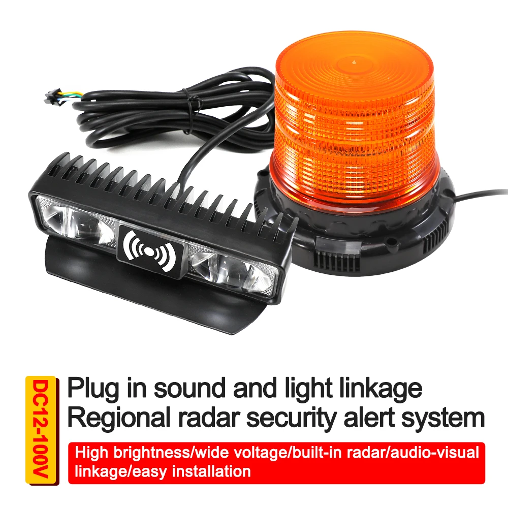 Carsanbo Forklift Surround Radar Safety Alarm System 3 Warning Lamps 1 Voice Alarm Light Detect for Forklift Handling Equipment