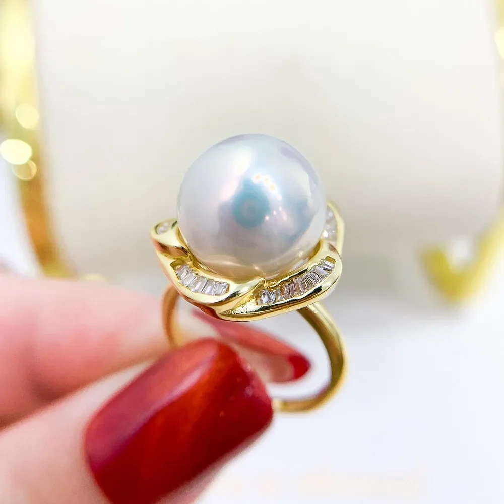 

DIY Pearl Ring Accessories S925 Sterling Silver Ring Empty Holder Fashionable Gold Silver Jewelry Setting Fit 11-13mm Round Z413