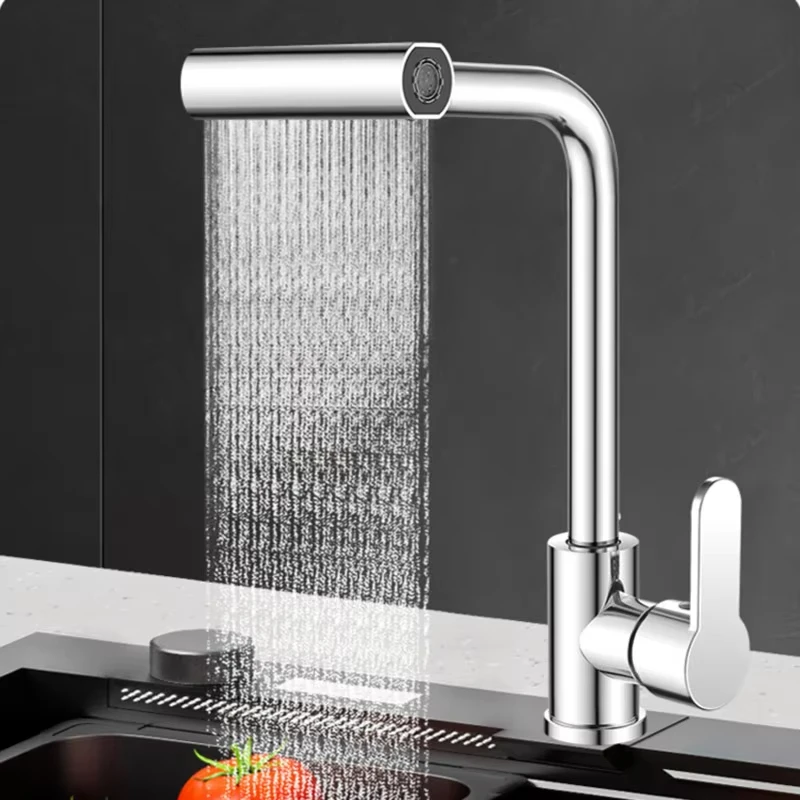 Robinet de lavabo de salle de bain gris noir à 4 modes, avec buse de débit cascade rotative noire, robinet mélangeur de lavabo en nickel brossé