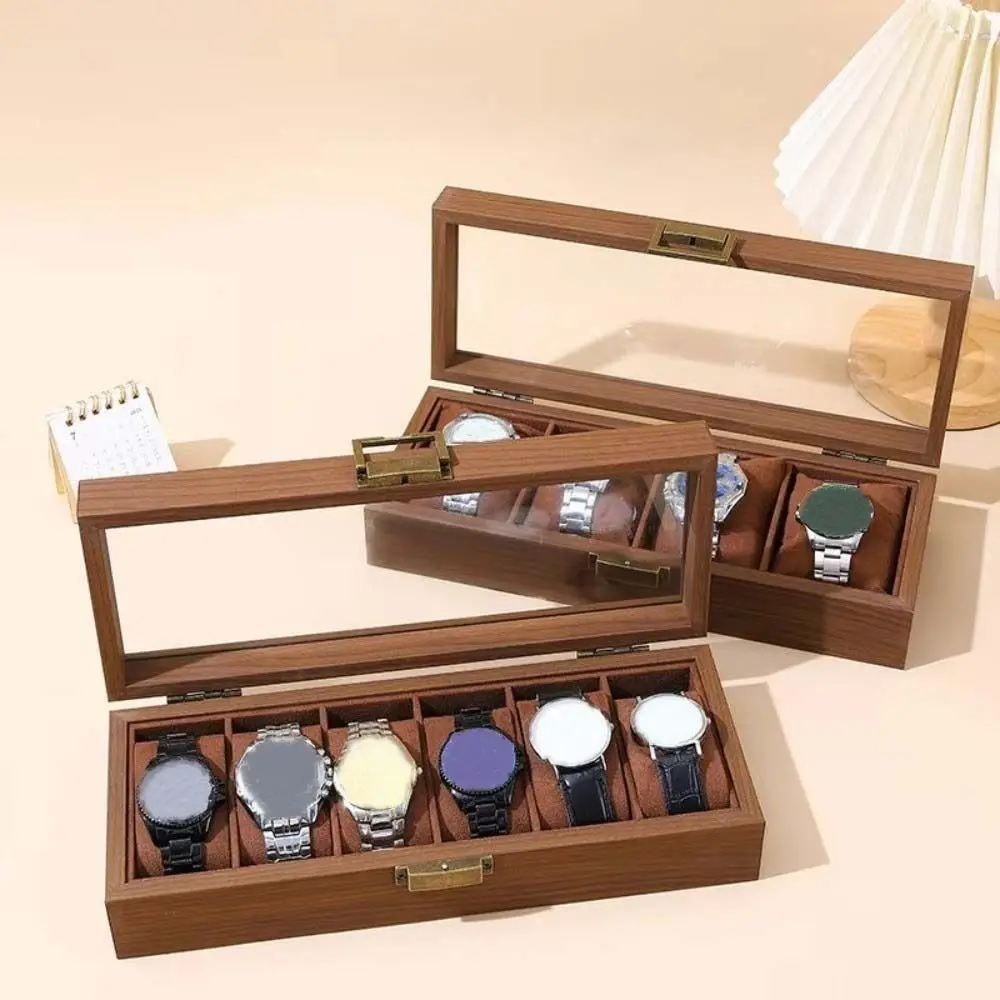 1/2/3/6/10/12 Slots Watch Storage Box Soft Watch Pillow Transparent Glass Watch Display Box Walnut Wood Retro Wooden Watch Box