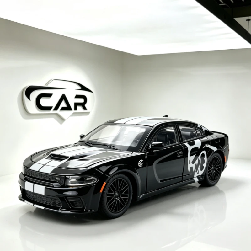 1:24 Charger SRT Diecast Alloy Car Model Pull Back Sound Light Study Desktop Ornament Trendy Holiday Gift For Youngsters